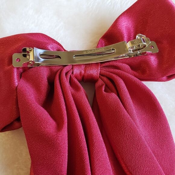 Red Satin Bow Hair Barrette - Picture 3 of 3